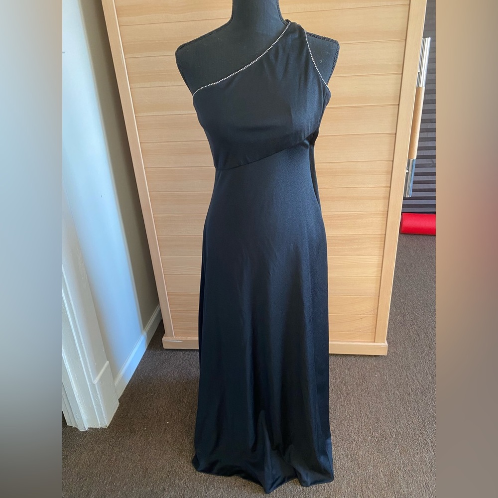 Vintage 1960s 1970s Handmade Black Formal Prom Evening Dress with Sash